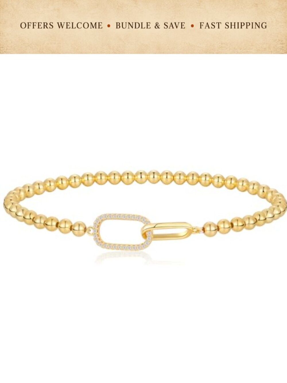 14K Gold Plated Stretch Beaded Bracelet Stackable Dainty Adjustable